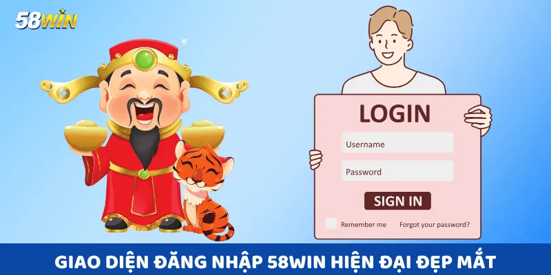 giao diện Đăng Nhập 58win hiện đại đẹp mắt
